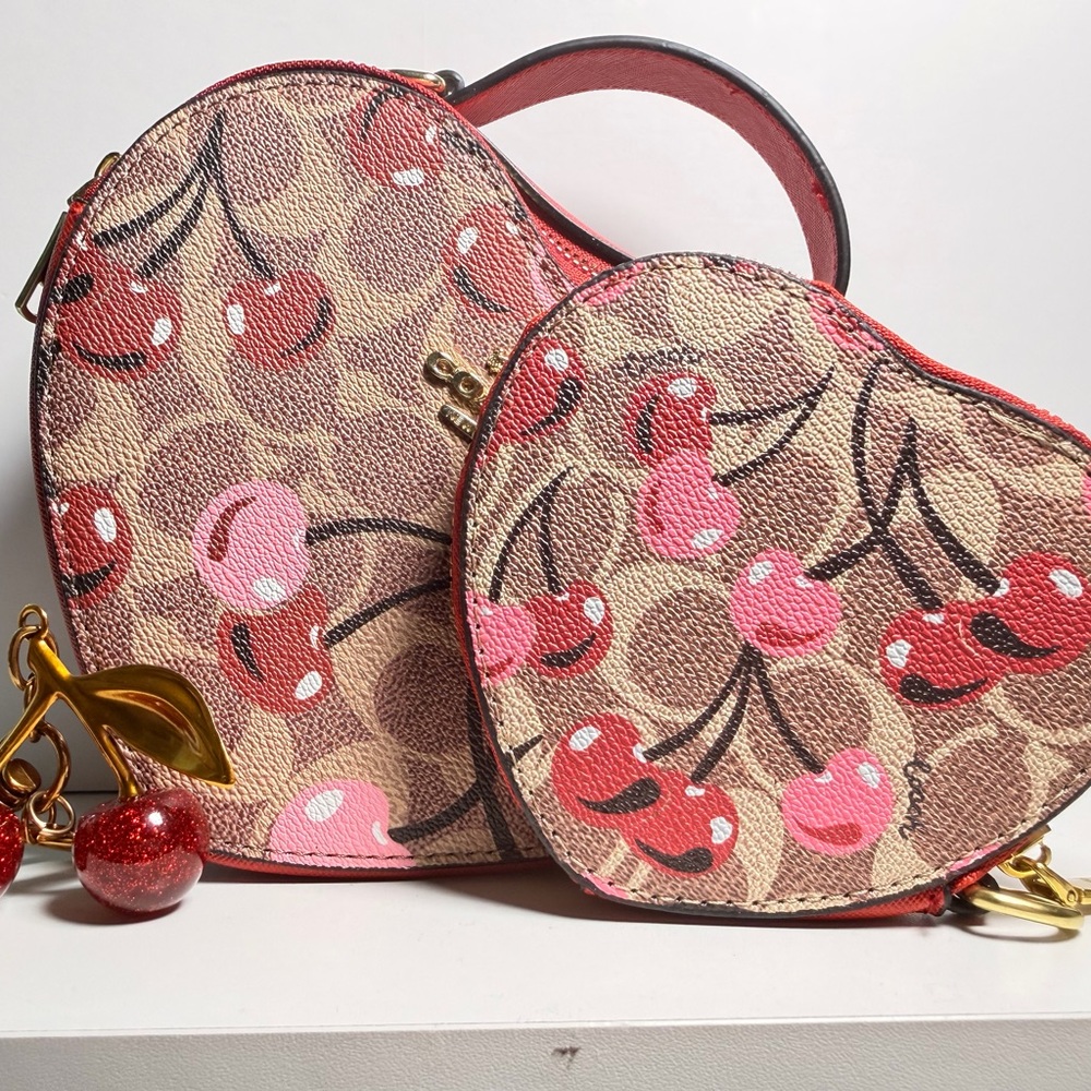 Heart-Shaped Cherry Print Bag Set